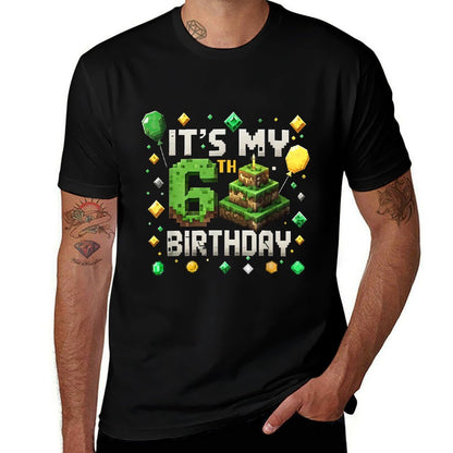 Kids It's My 6th Birthday 6 Six Birthday Boys Pixel Game  Oversized Silhouette T-Shirt