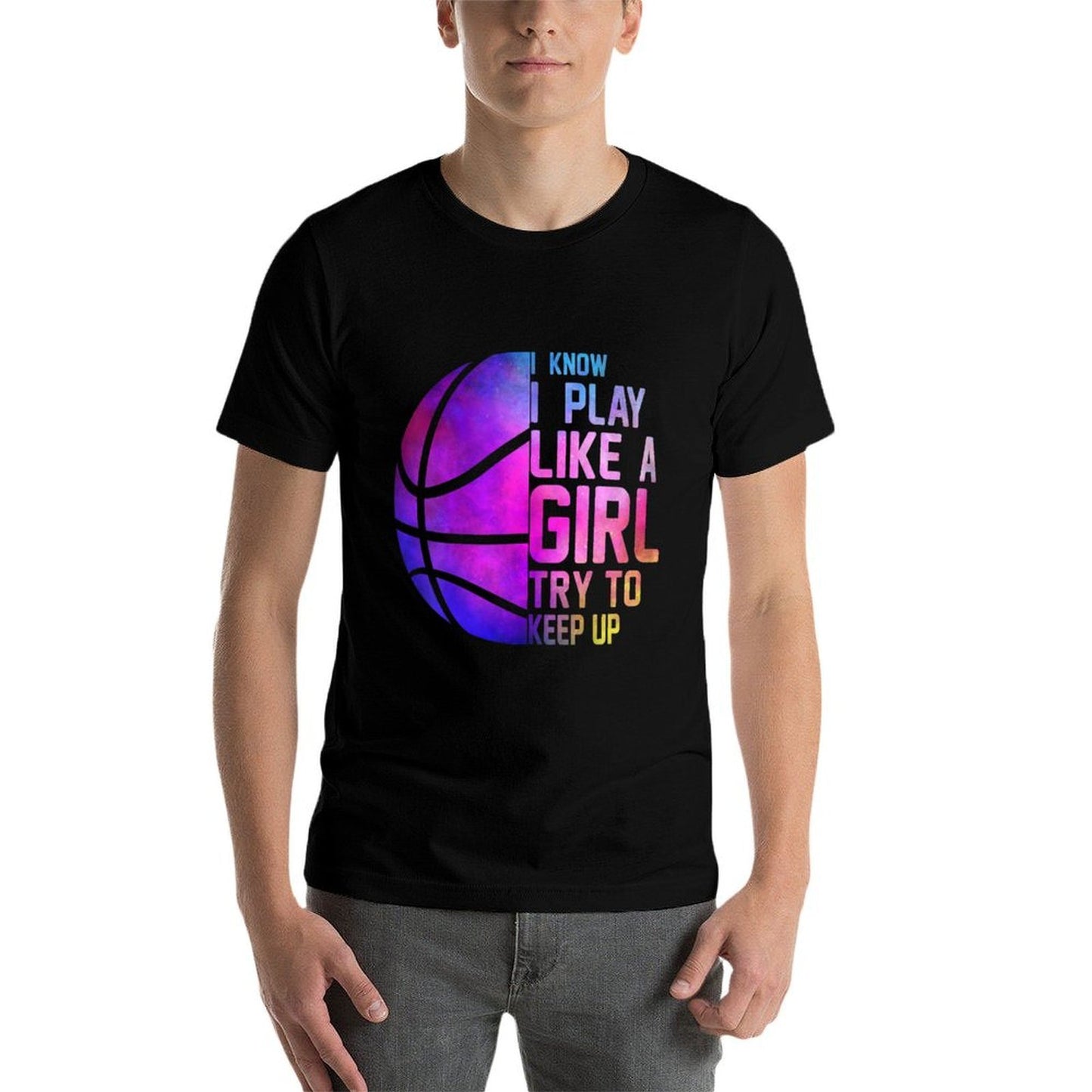 Colorful Teens& Women I Know I Play Like A Girl Basketball  Soft T-Shirt