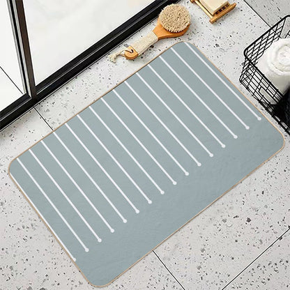 Muted Bluish Gray White Minimal Stripe Polka Dot Pattern Pairs Valspar 2023 COTY Blue Arrow 5001-3C  Easy Maintenance Bath Mat