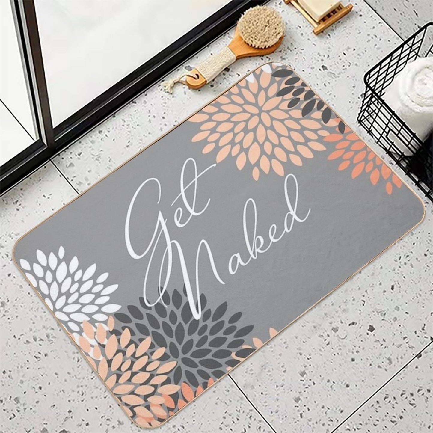 Get Naked - Floral Peach, Gray, White  Multi-Purpose Bath Mat