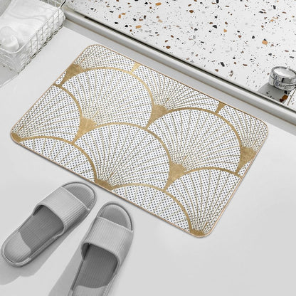 Art Deco Pattern - Golden Polkadot Fans  Easy To Clean Bath Mat