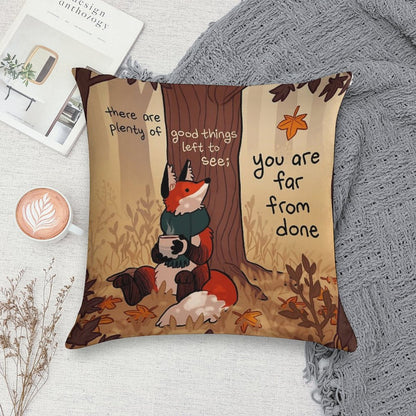 You Are Far From Done Autumn Forest Fox Soft Short Plush Fabric Throw Pillow