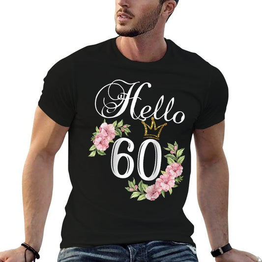 Womens Hello 60 with Flowers & Crown 60th Birthday Raglan Baseball  Soft T-Shirt