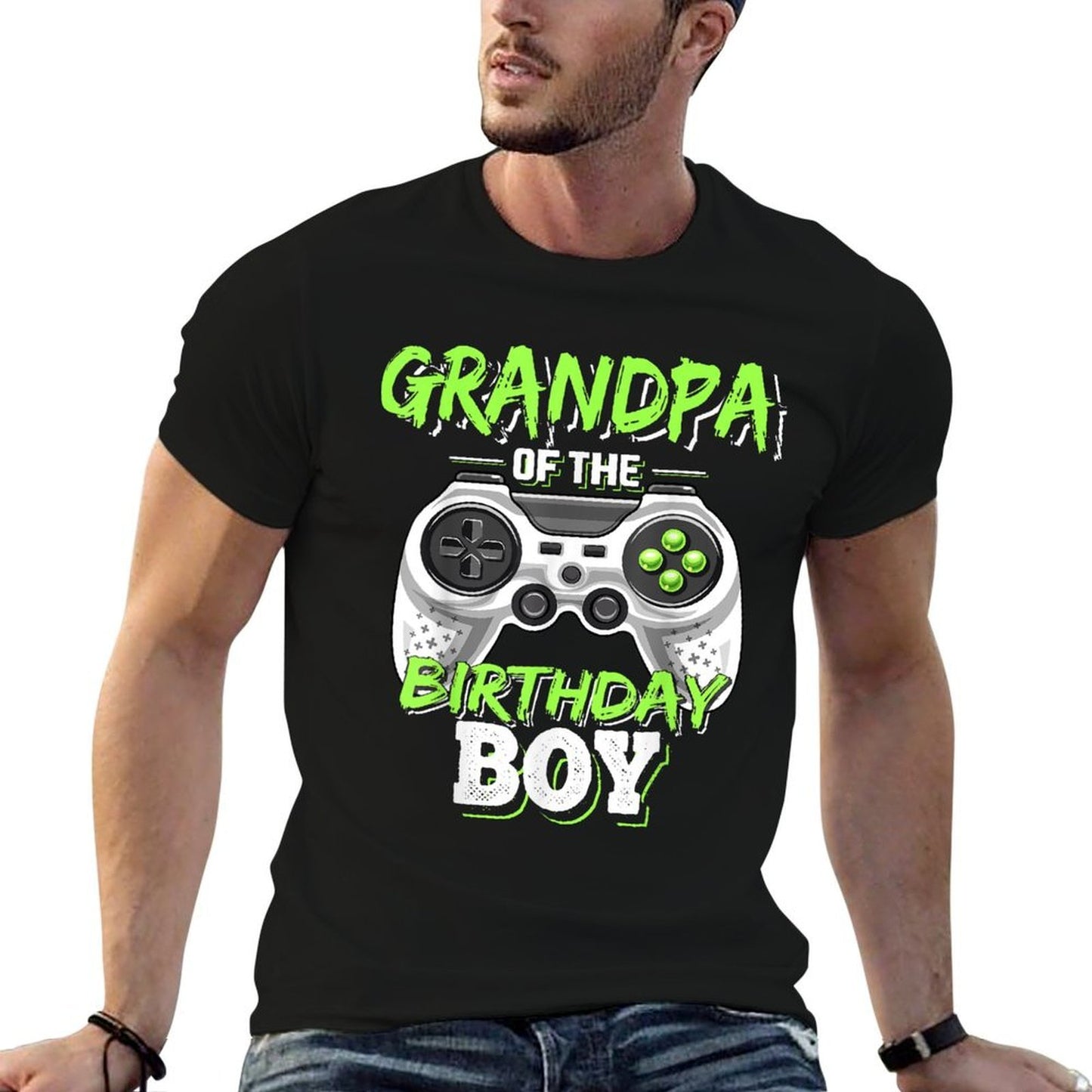 Grandpa of The Birthday Boy Matching Video Game Birthday  Cotton T-Shirt