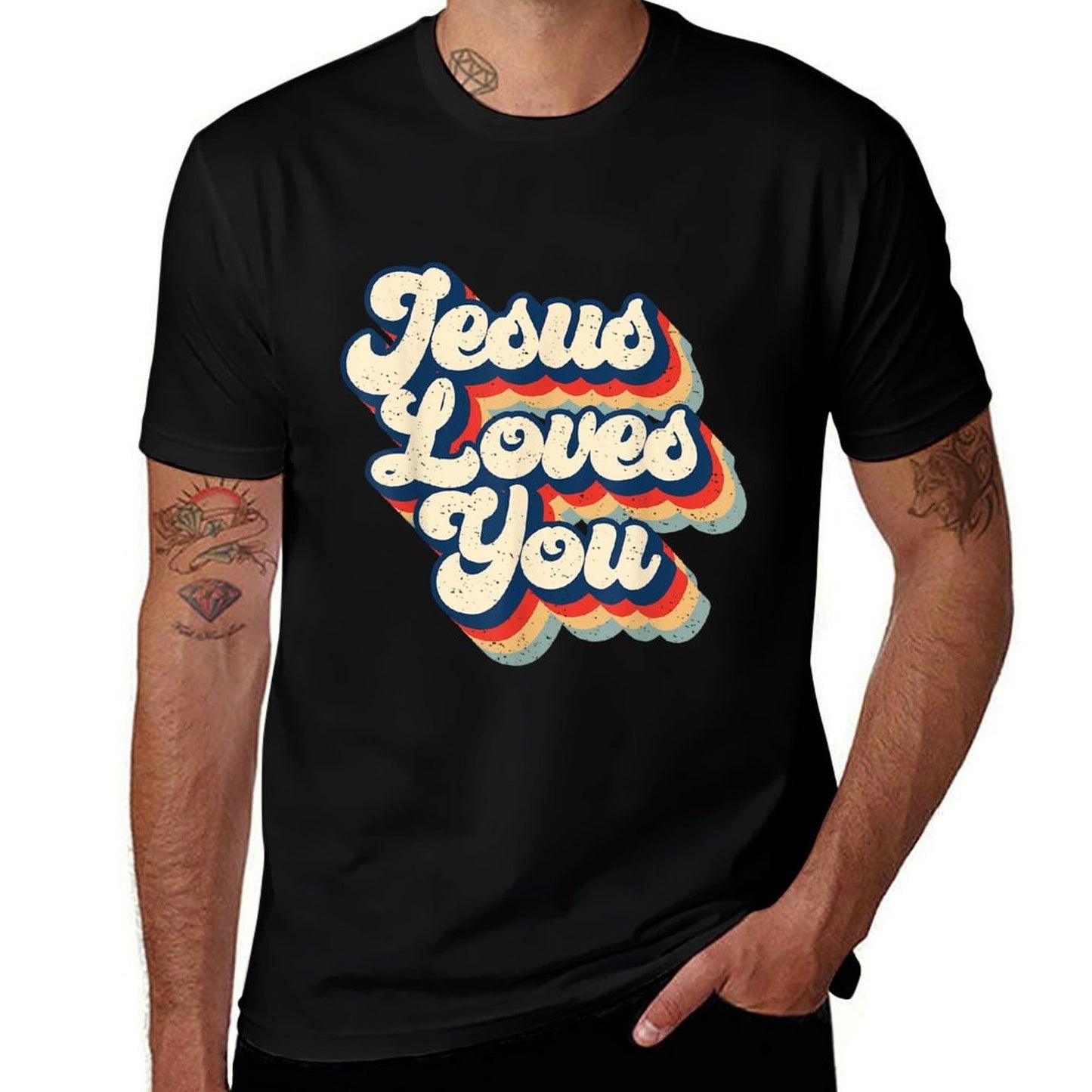 Jesus Loves Retro Vintage Christian Faith Hippie Mens Womens  Classic T-Shirt