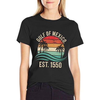 Womens Retro Vintage Beach The Gulf of Mexico Women Men Est 1550  Breathable T-Shirt