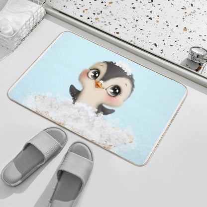 Cute Baby Penguin in A Bathtub, Boys Bathroom Print, Baby Animals in Tub, Whimsy Animal, Kids Bathroom Art  Stain-Proof Bath Mat