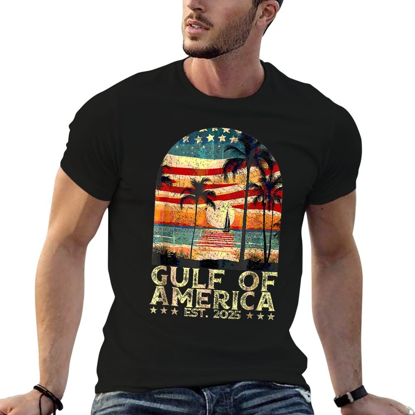 Retro Gulf Of US America 2025 American Flag Gulf Mexico Wrinkle-resistant T-Shirt
