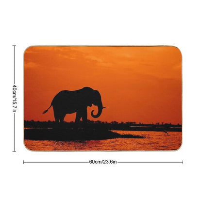 Elephant Silhouette in The Sunset  Anti-Trip Bath Mat