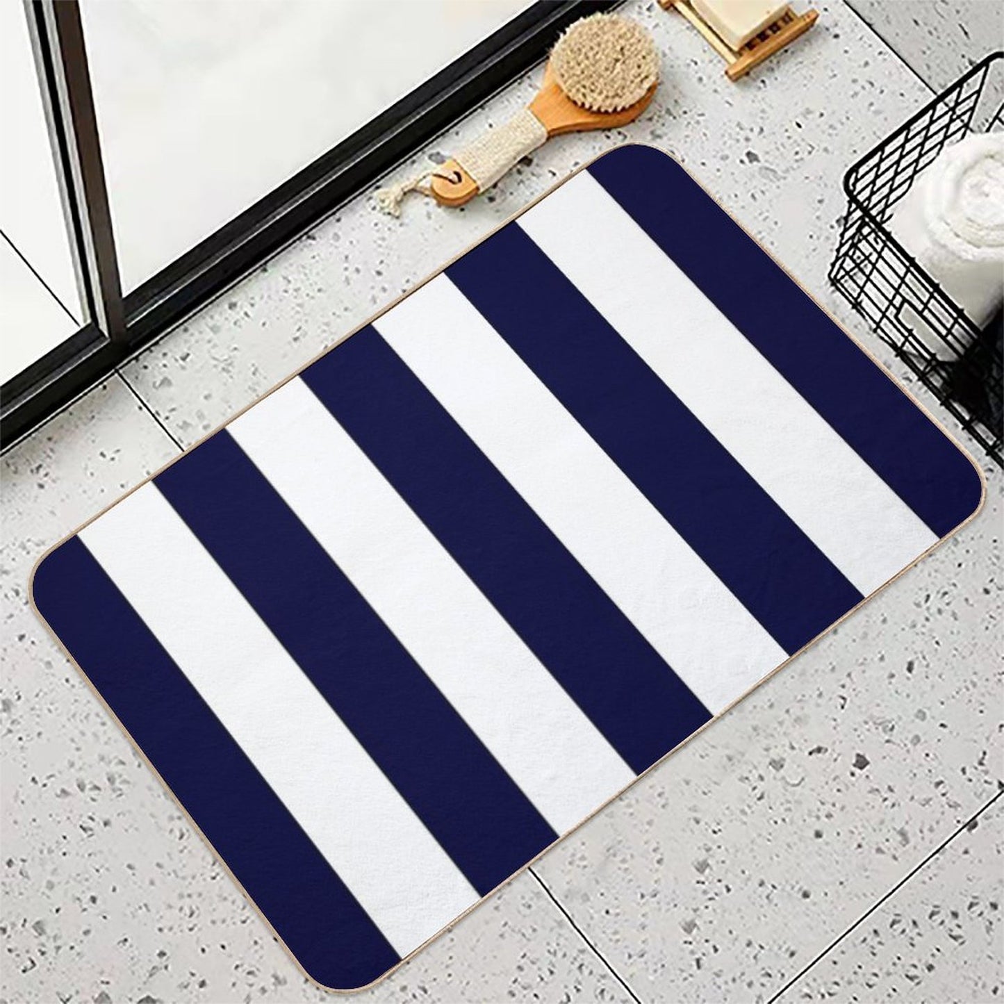 Classic Navy Blue And White Stripes  Anti-Trip Bath Mat