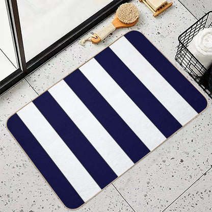 Classic Navy Blue And White Stripes  Anti-Trip Bath Mat