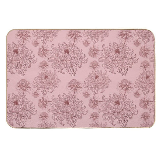 Vintage Floral Pattern on Soft Pink Background  Pet-Safe Bath Mat