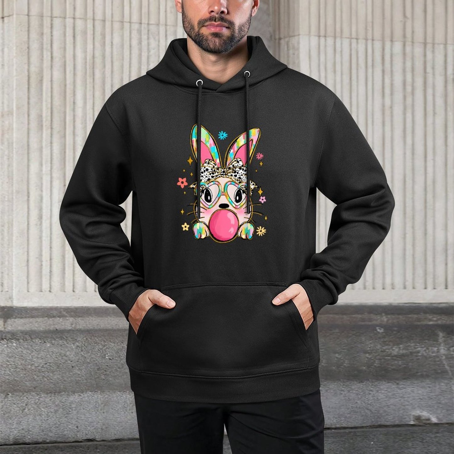 Rabbit Bunny Blowing Bubble Gum Easter Day Coquette Bow Shrink-Resistant Hoodie