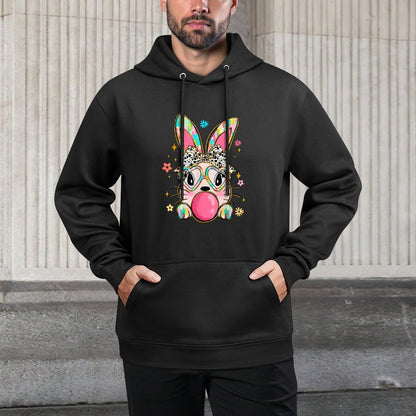 Rabbit Bunny Blowing Bubble Gum Easter Day Coquette Bow Shrink-Resistant Hoodie