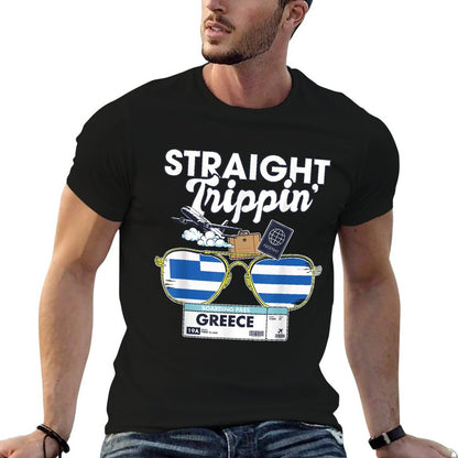 Straight Trippin Greece Vacation Tour Travel Trip Matching  Summer-ready Fabric T-Shirt