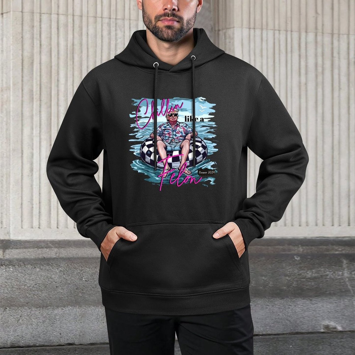 Chillin' Like A Felon Summer 2024 Funny Donald Trump Beach Customizable Surface Hoodie