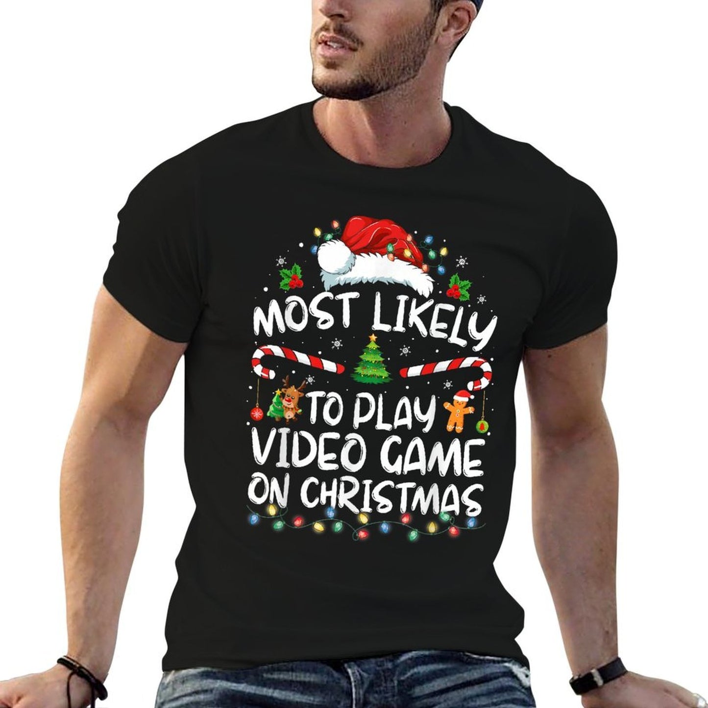 Funny Gamer Most Likely To Play Video Games On Christmas  Oversized Silhouette T-Shirt