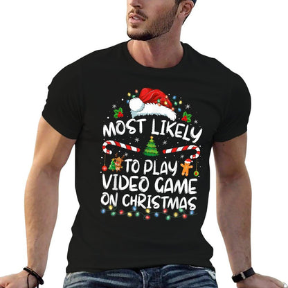 Funny Gamer Most Likely To Play Video Games On Christmas  Oversized Silhouette T-Shirt