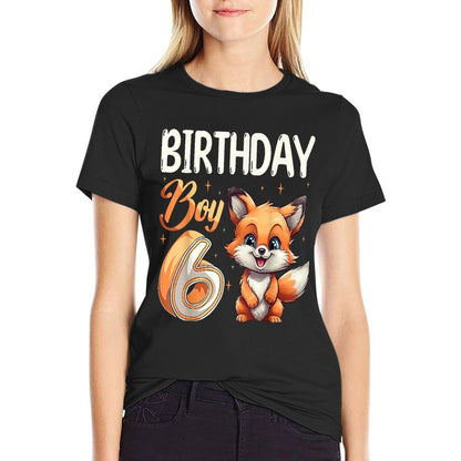 6th Birthday Fox Animal Lovers Boy Fox B-day 6 Year Old  Trendy Pattern T-Shirt