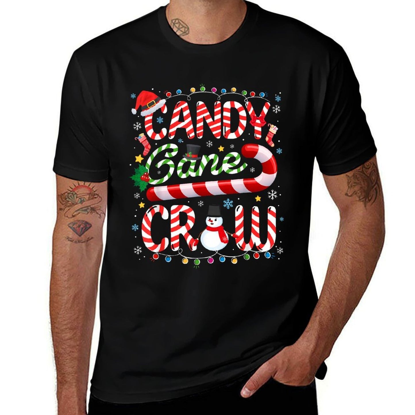 Candy Cane Crew Christmas Pajamas Adult Men Women Kids  Polyester Blend T-Shirt