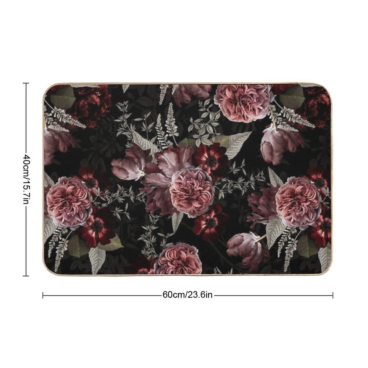 Dutch Vintage Midnight Roses And Tulips Pattern Botanical Night Garden Nightgarden  Fade-Resistant Bath Mat