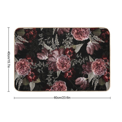 Dutch Vintage Midnight Roses And Tulips Pattern Botanical Night Garden Nightgarden  Fade-Resistant Bath Mat