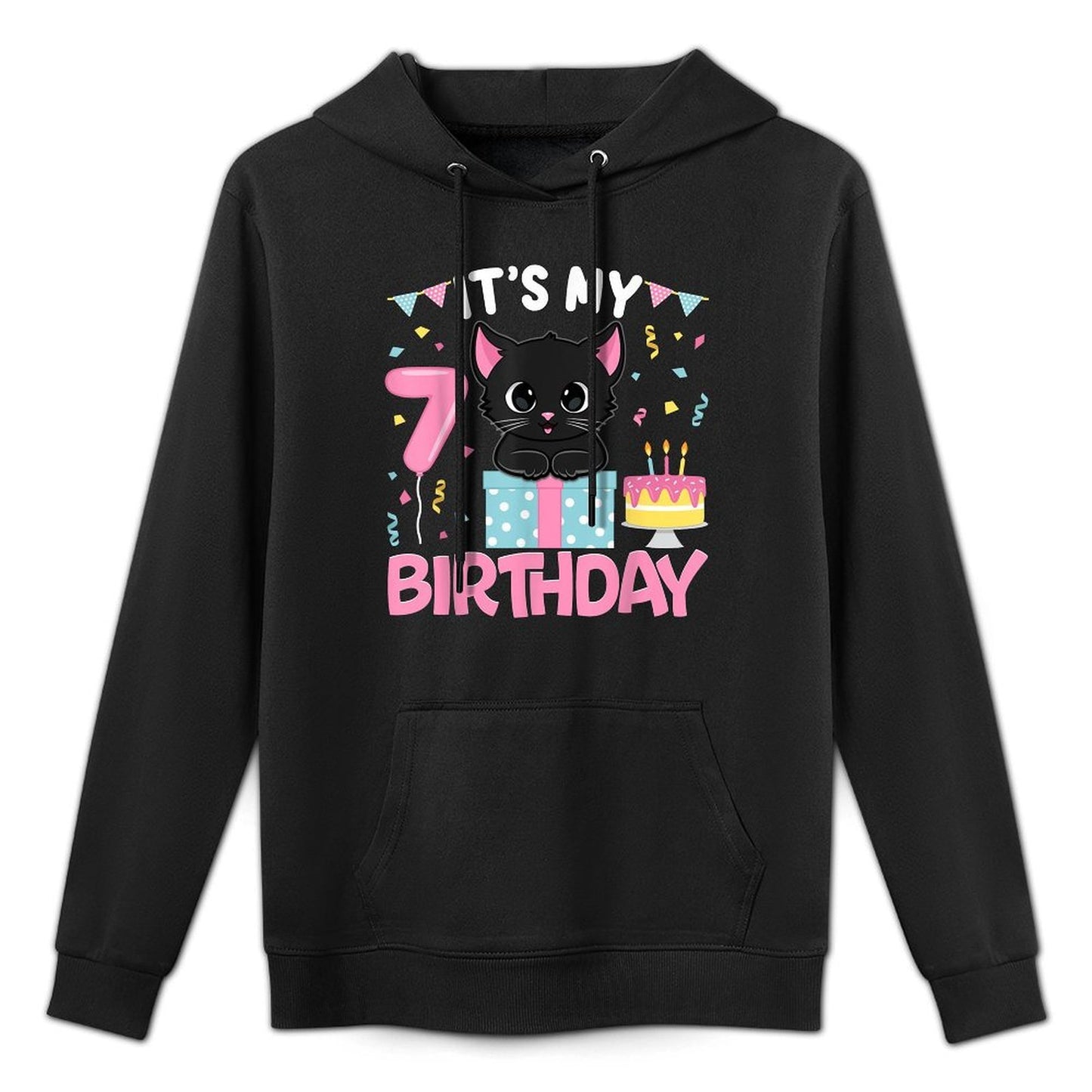Its My 7th Birthday Girl Cat Birthday 7 Year Old BDay Party Layering Staple Hoodie