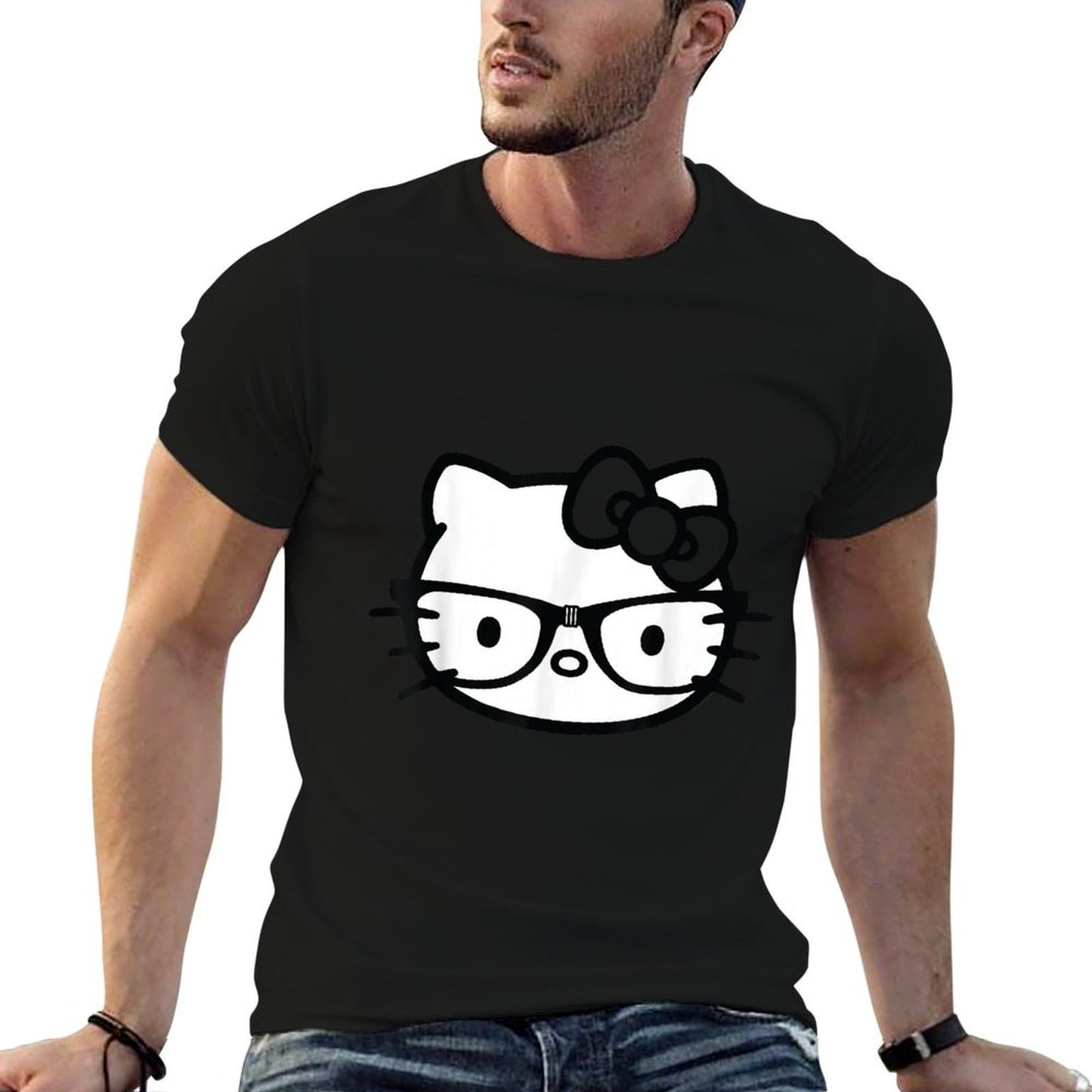 Hello Kitty Black And White Nerd Glasses  Wrinkle-resistant T-Shirt
