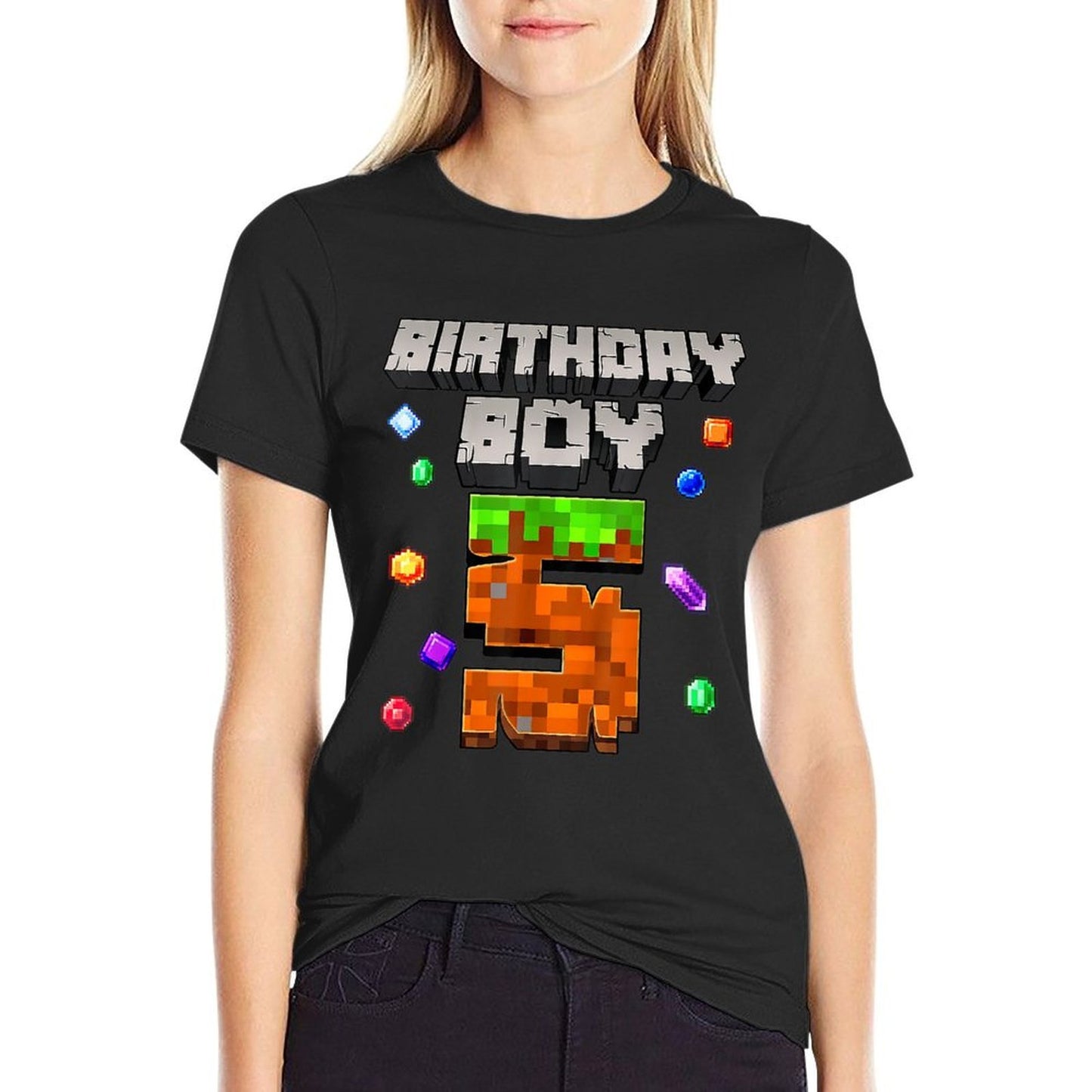 Kids 5th Birthday Boy 5 Video Gamer Pixel, Boy 5 Year Old  High-quality Stitching T-Shirt