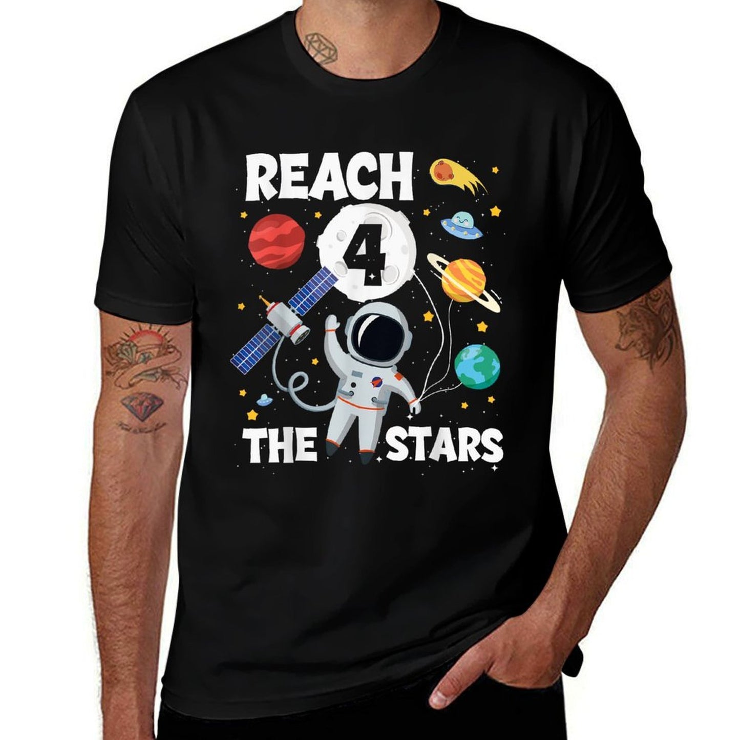 Reach Four The Stars 4 Years Old Birthday Boy Astronaut 4th  Eco-friendly Material T-Shirt