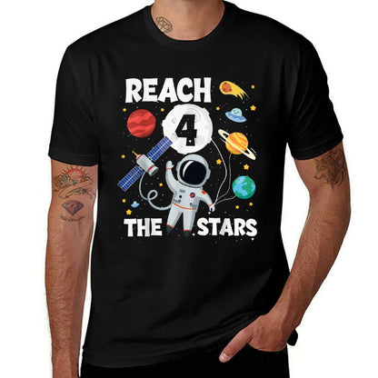 Reach Four The Stars 4 Years Old Birthday Boy Astronaut 4th  Eco-friendly Material T-Shirt