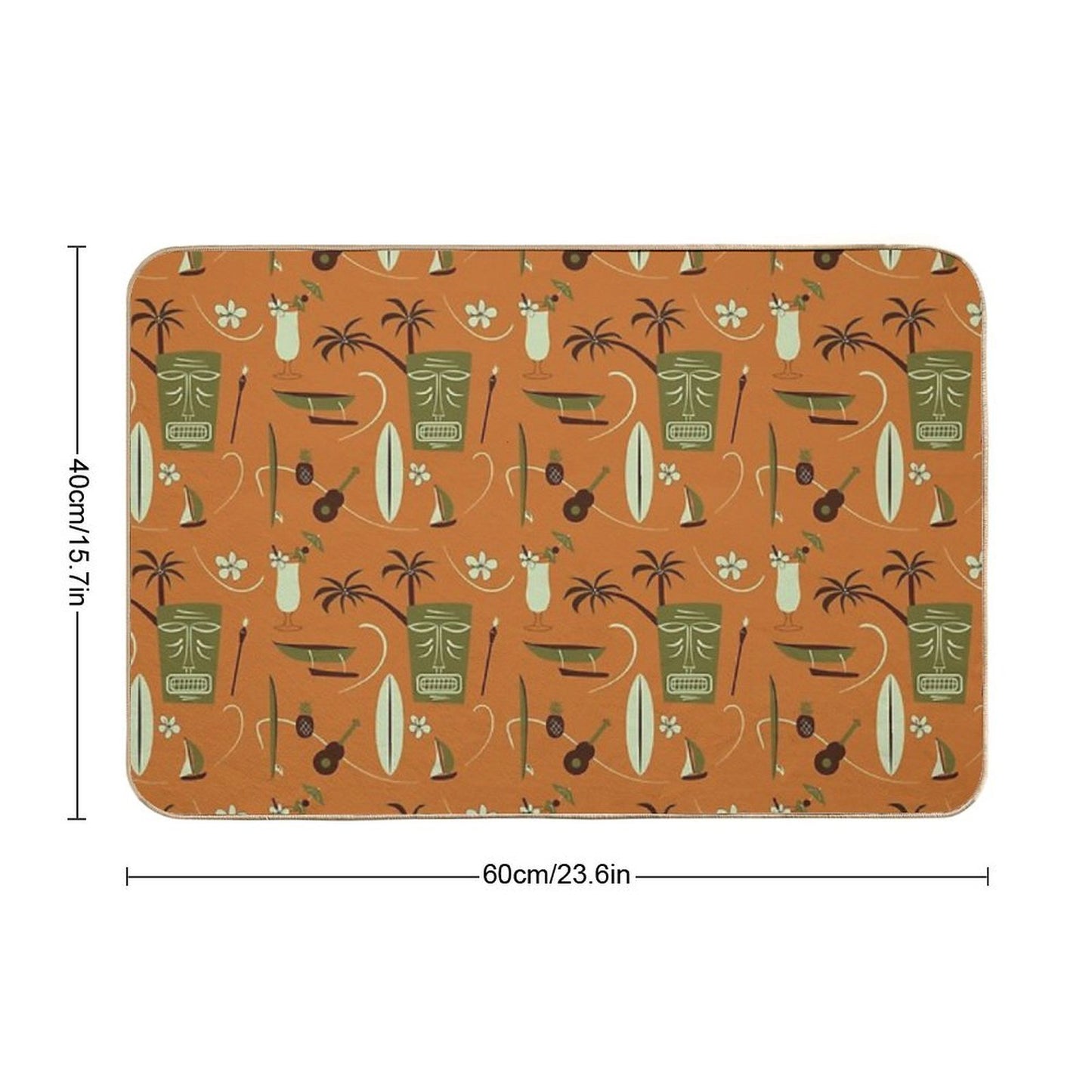 Retro Hawaiian - Vintage Hawaiian - Orange - Tropical Pattern  Easy Maintenance Bath Mat