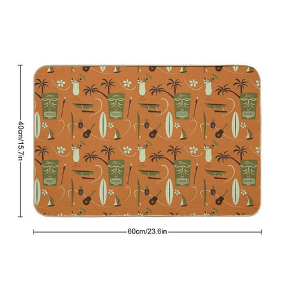 Retro Hawaiian - Vintage Hawaiian - Orange - Tropical Pattern  Easy Maintenance Bath Mat