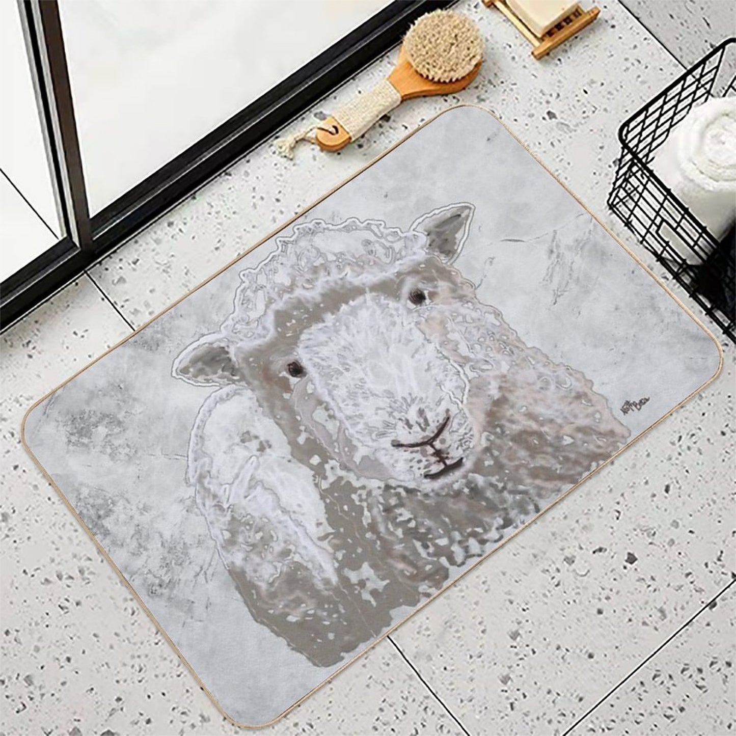 Sheep in Winter  Animal Decor Durable Bath Mat