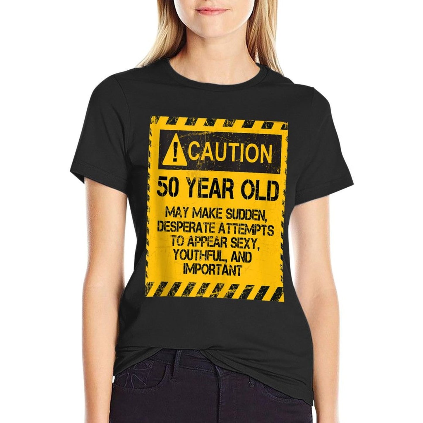Caution 50 Year Old 50th Birthday Gift  Summer-ready Fabric T-Shirt