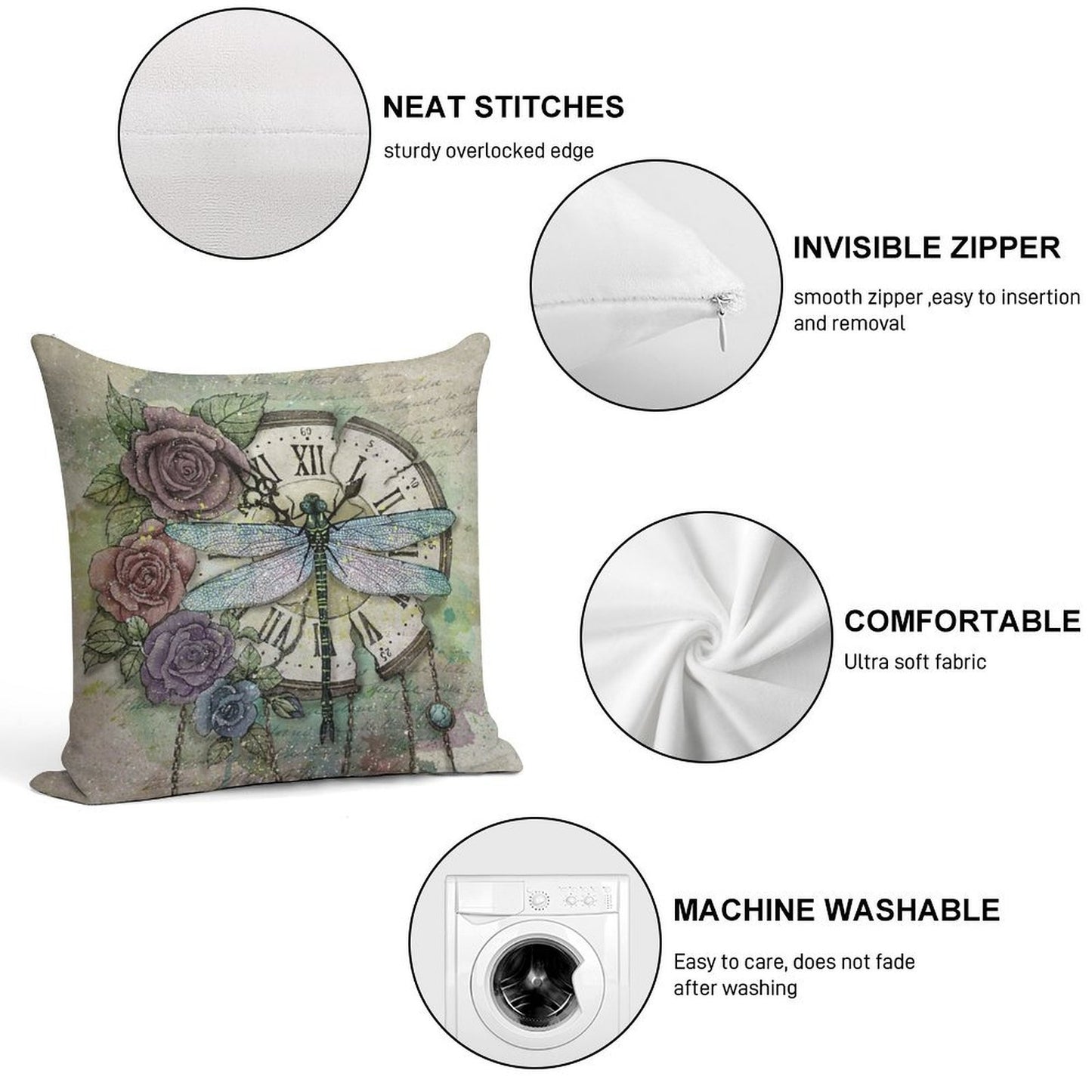 Time Flies Soft High-Density Material Throw Pillow