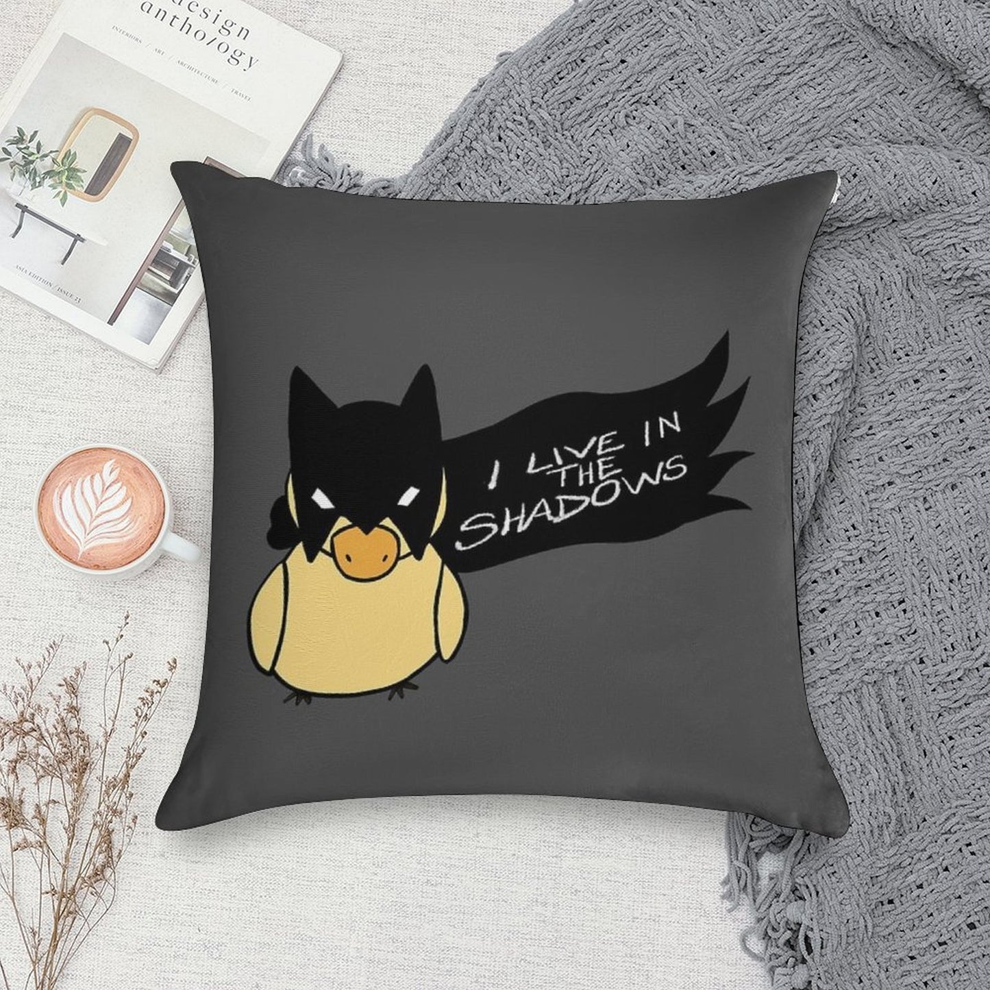 Duck in Bat Costume Soft Reinforced Edging Throw Pillow