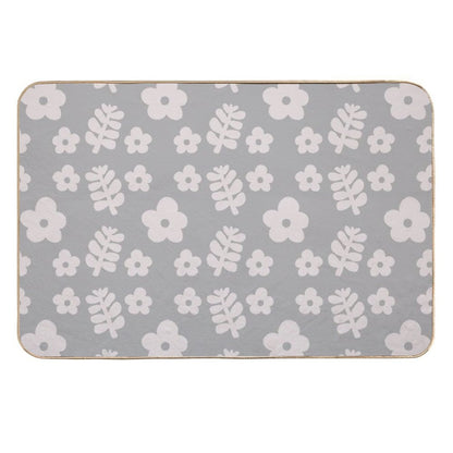 Mid Century Modern Flowers & Leaves, Cute Retro Pattern, Gray Taupe  Non-Slip Bath Mat