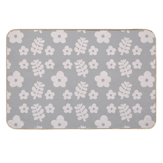 Mid Century Modern Flowers & Leaves, Cute Retro Pattern, Gray Taupe  Non-Slip Bath Mat