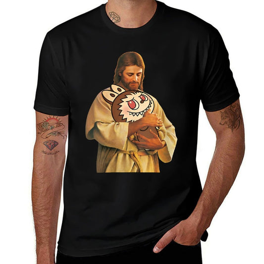 Womens Funny Meme Labubu Lover Cute Jesus Holding Labubu Joke Humor  Tagless Design T-Shirt