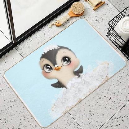 Cute Baby Penguin in A Bathtub, Boys Bathroom Print, Baby Animals in Tub, Whimsy Animal, Kids Bathroom Art  Stain-Proof Bath Mat