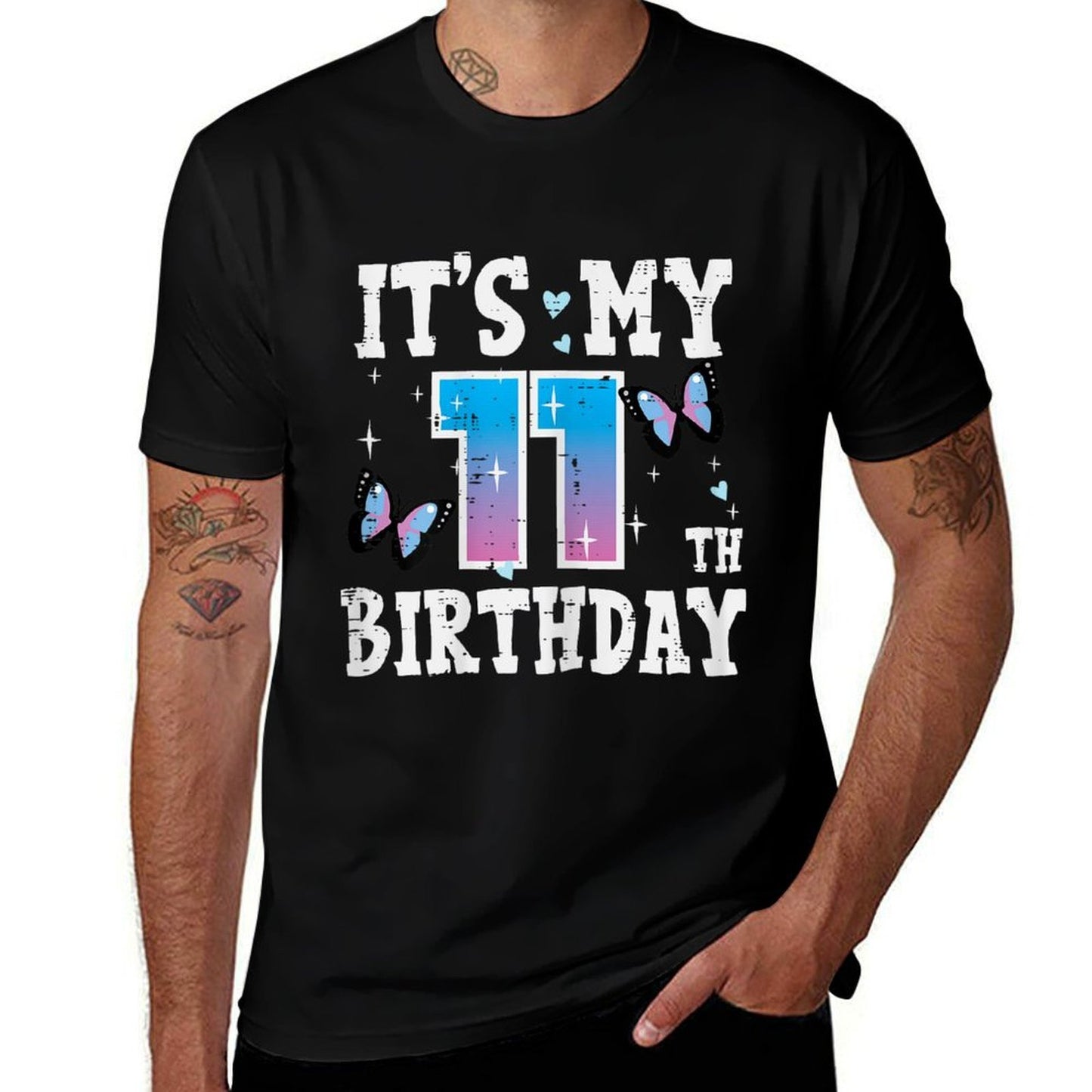 Its My 11th Birthday Butterflies 11 Year Old Bday Girls Kids  Trendy Pattern T-Shirt