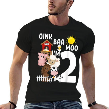 Oink Baa Moo I'm 2 Farm Theme Birthday Gift 2 Yrs Old  Summer-ready Fabric T-Shirt