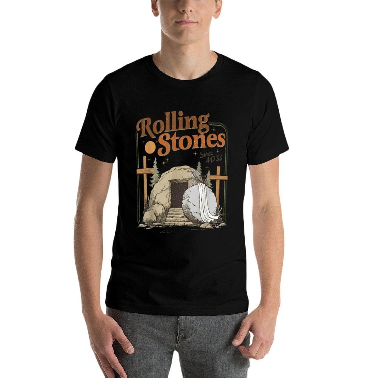 The Stone Was Rolled Away He Is Alive Retro Christian Easter  Graphic-printed T-Shirt