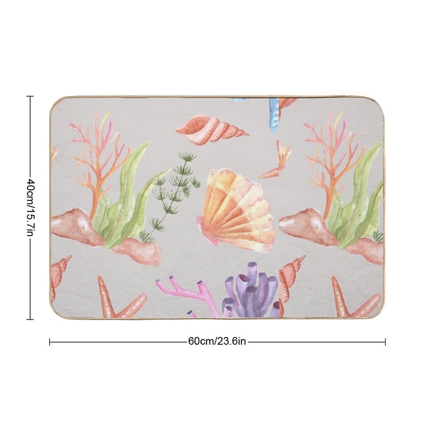 Watercolor Marine Life Pattern - Seashells, Starfish, And Coral Durable Bath Mat
