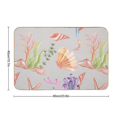Watercolor Marine Life Pattern - Seashells, Starfish, And Coral Durable Bath Mat