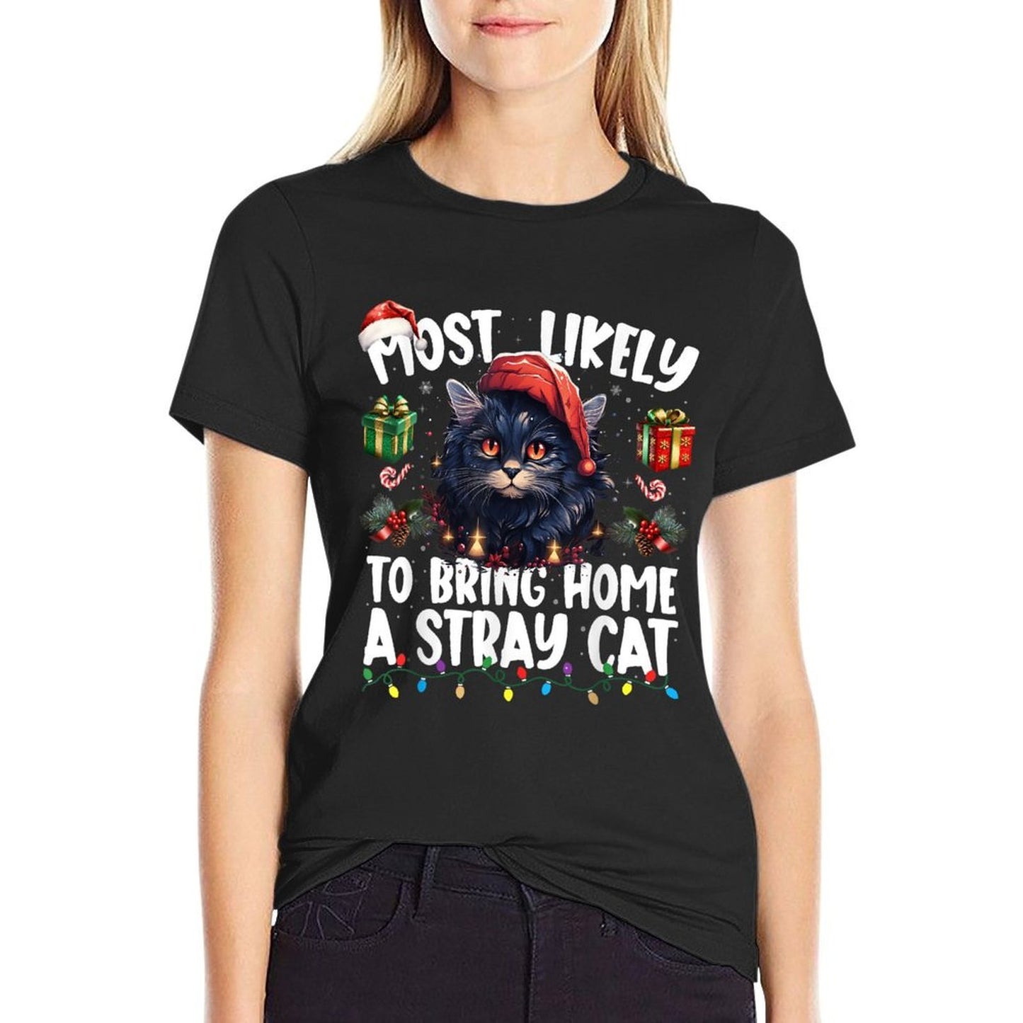 Most Likely To Bring Home A Stray Cat Matching Christmas  Soft T-Shirt