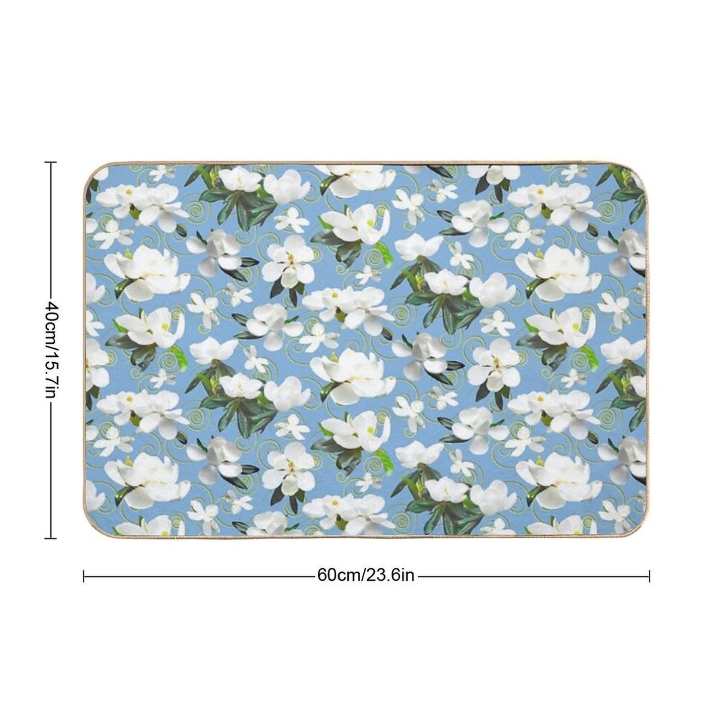 Bright Magnolia Floral Halfdrop on Blue 80afda  Fade-Resistant Bath Mat