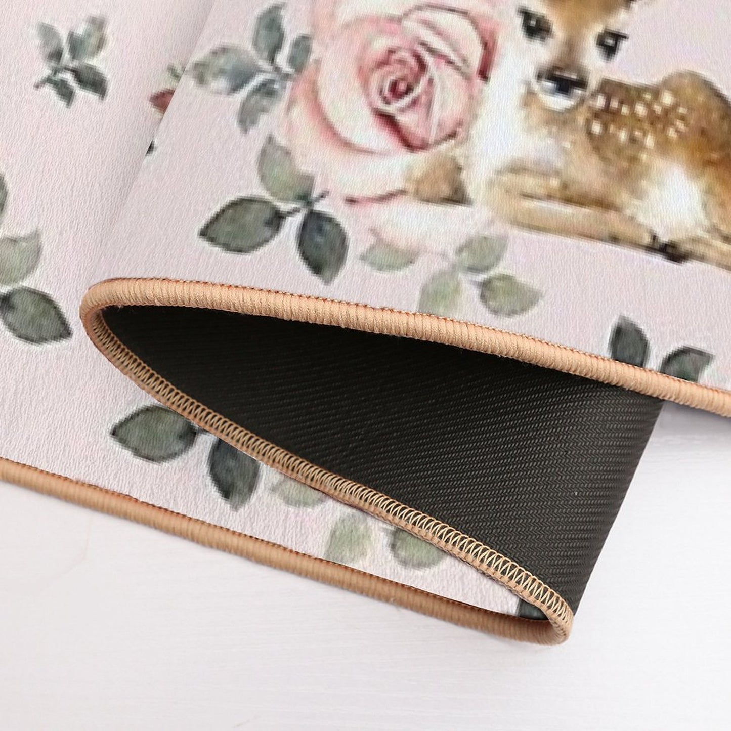 Little Deer With Vintage Roses  Blush  Absorbent Bath Mat