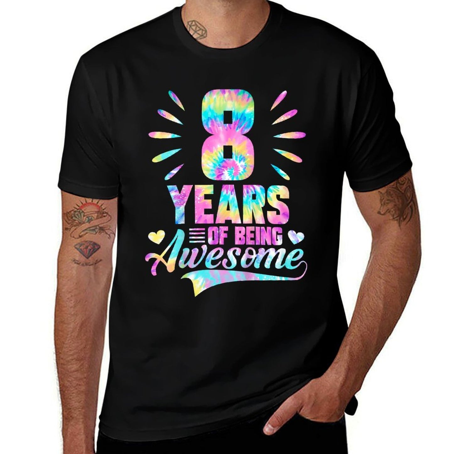 8th Birthday Gift Idea Tie-Dye 8 Year Of Being Awesome  Vintage-inspired T-Shirt
